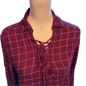 Harper Lace Up Grid Print Blouse Sz L